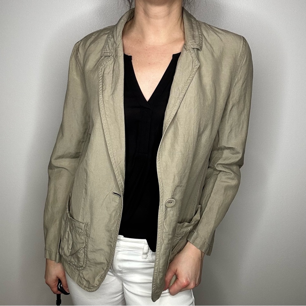 J. Jill Silk Linen Beige Tan Button Front Blazer S